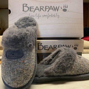 Bearpaw Womens Collette Charcoal Slide-On Shimmer Wool Slippers Shoes NWT